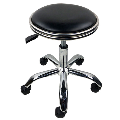 Small Round Lab PU Leather Chair Antistatic Metal Saddle Stool With Wheels