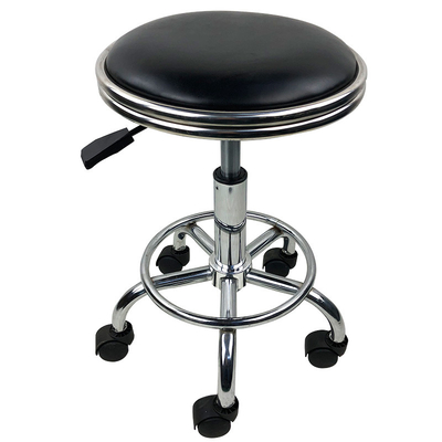 Small Round Lab PU Leather Chair Antistatic Metal Saddle Stool With Wheels